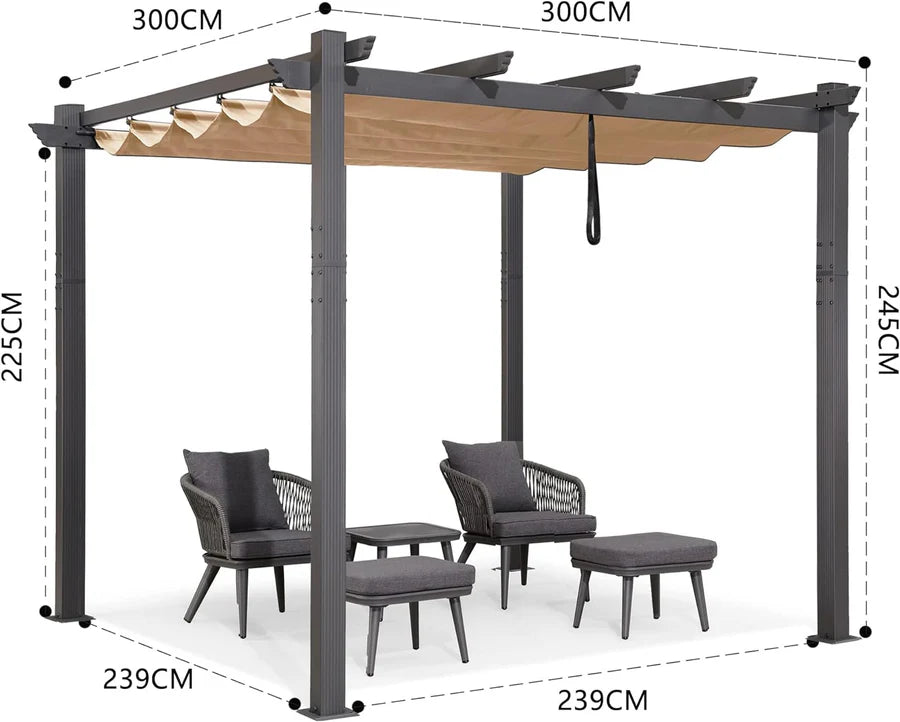 PURPLE LEAF Pergola Alluminio Pergolato da Giardino con Tetto ha Scomparsa Per Giardino Pergolati Terrazzo