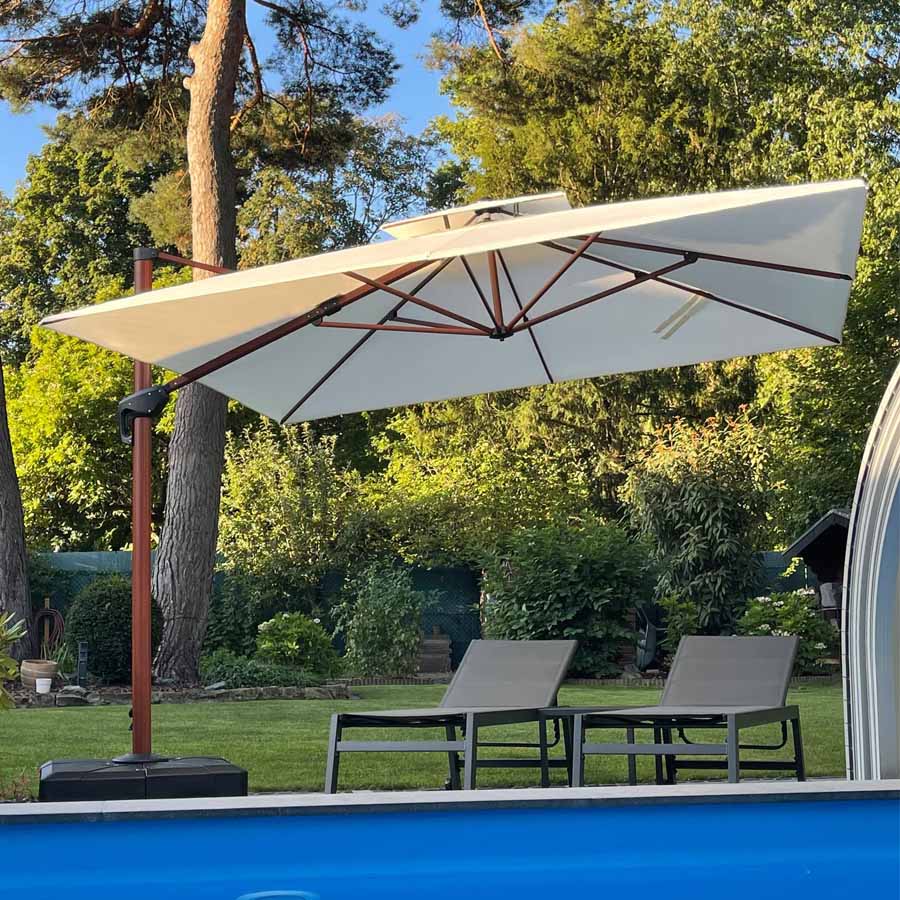 PURPLE LEAF Ombrellone in Alluminio Quadrato Doppio Top in colore legno