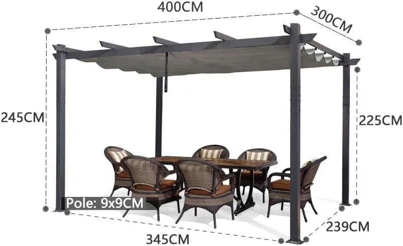 PURPLE LEAF Pergola Alluminio Pergolato da Giardino con Tetto ha Scomparsa Per Giardino Pergolati Terrazzo