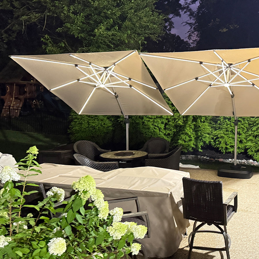 PURPLE LEAF Ombrellone Quadrati da Giardino con Doppio Top e luci