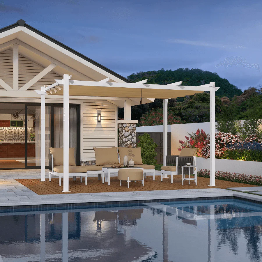 PURPLE LEAF Pergola Retrattile da Esterno con Doppio Parasole in Alluminio Resistente Bianco per Patio Terrazza Giardino Moderno