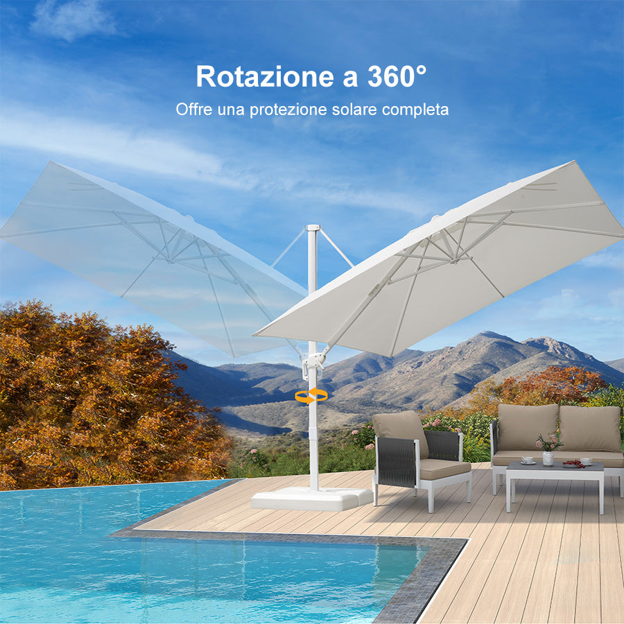 PURPLE LEAF Ombrellone da Giardino Bianco, Grande e Conveniente ,con Base