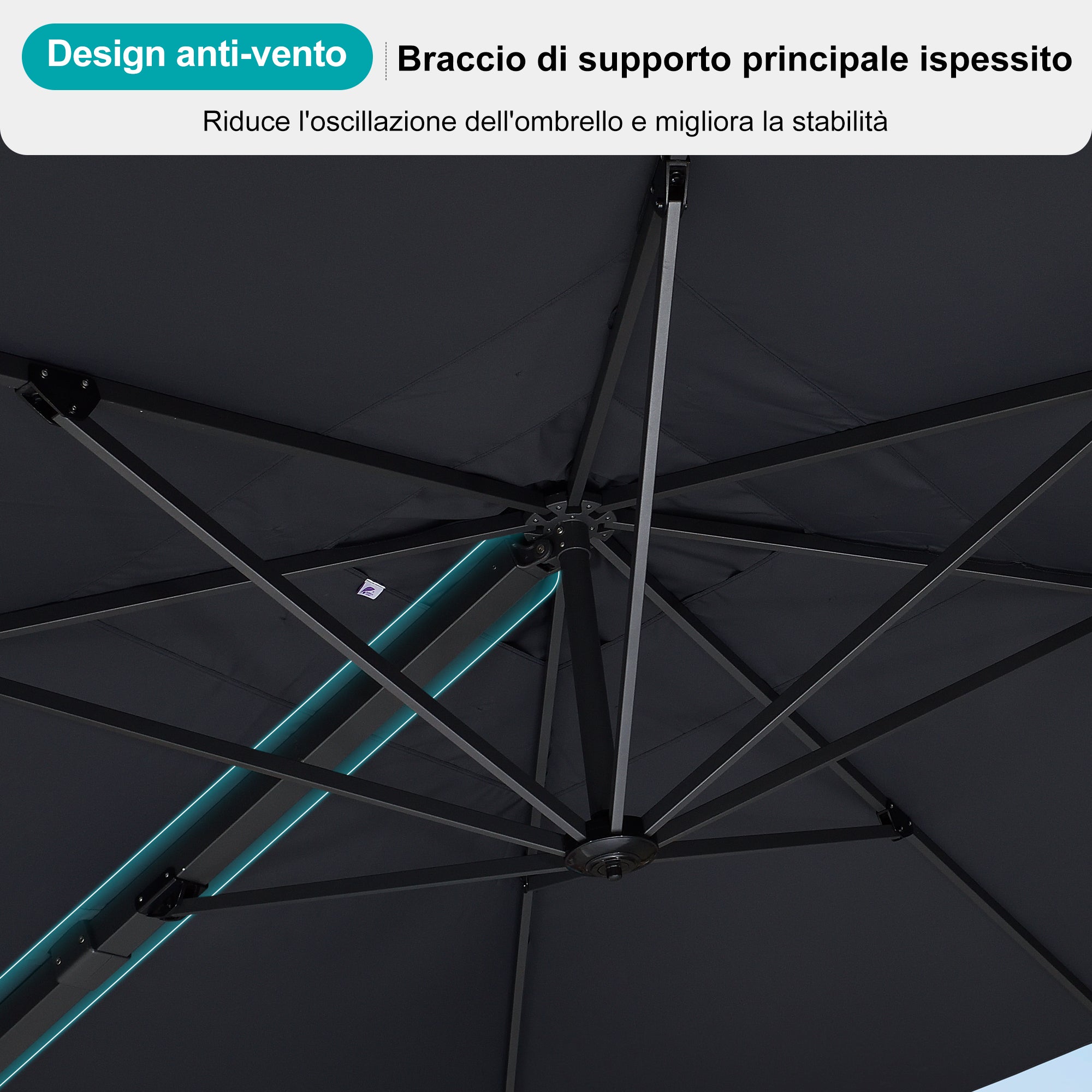 PURPLE LEAF Grande Ombrellone da Giardino in Alluminio,Rotazione a 360° e 5 livelli di Regolazione dell'altezza