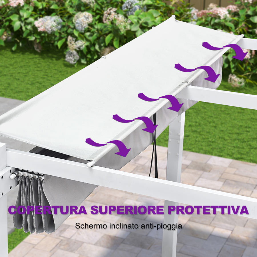 PURPLE LEAF Pergola Retrattile da Esterno con Doppio Parasole in Alluminio Resistente Bianco per Patio Terrazza Giardino Moderno