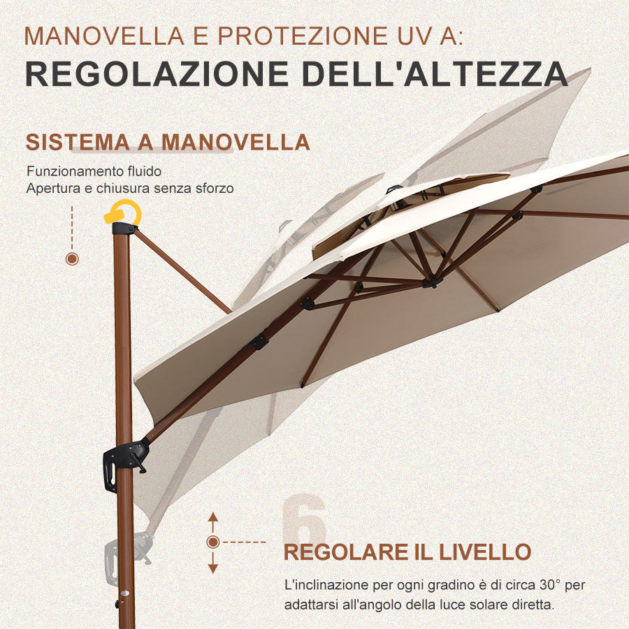 PURPLE LEAF Ombrellone Doppio Top rotondo in alluminio colore legno