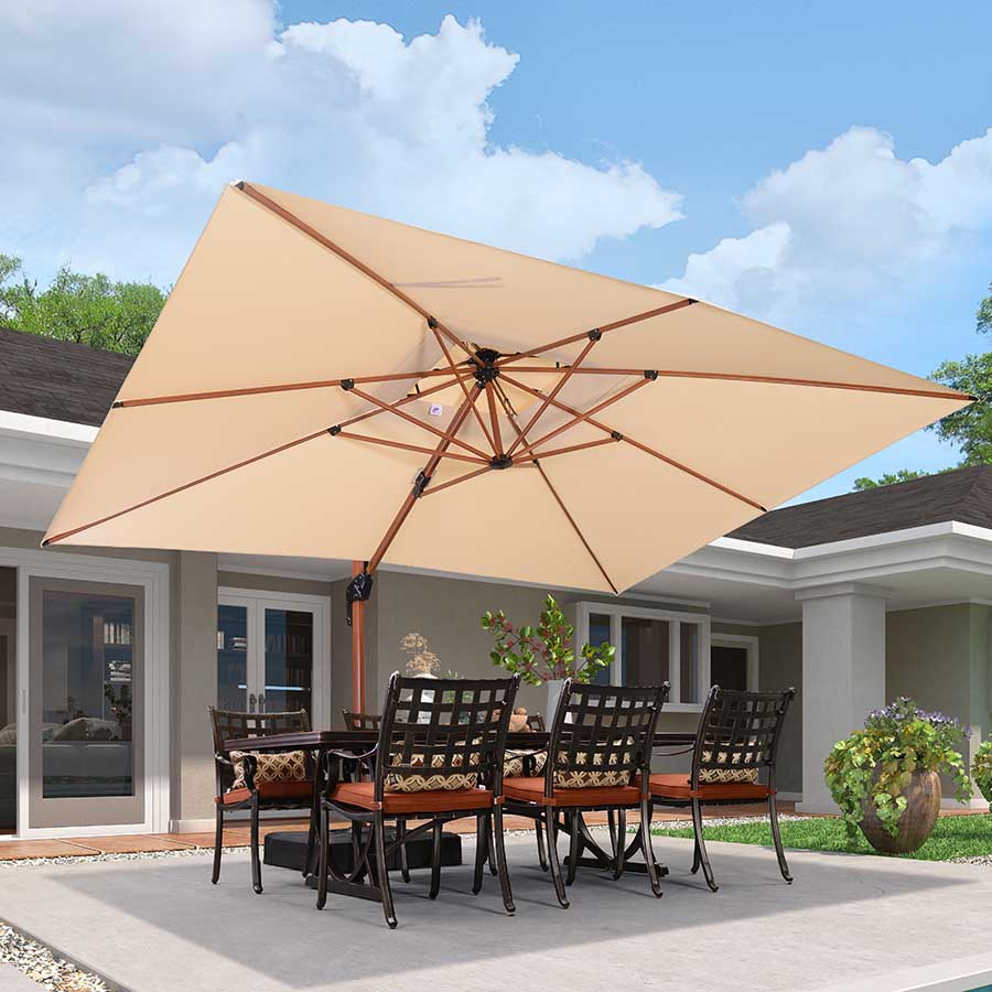 PURPLE LEAF Ombrellone in Alluminio Rettangolare Doppio Top in colore legno,Con Base