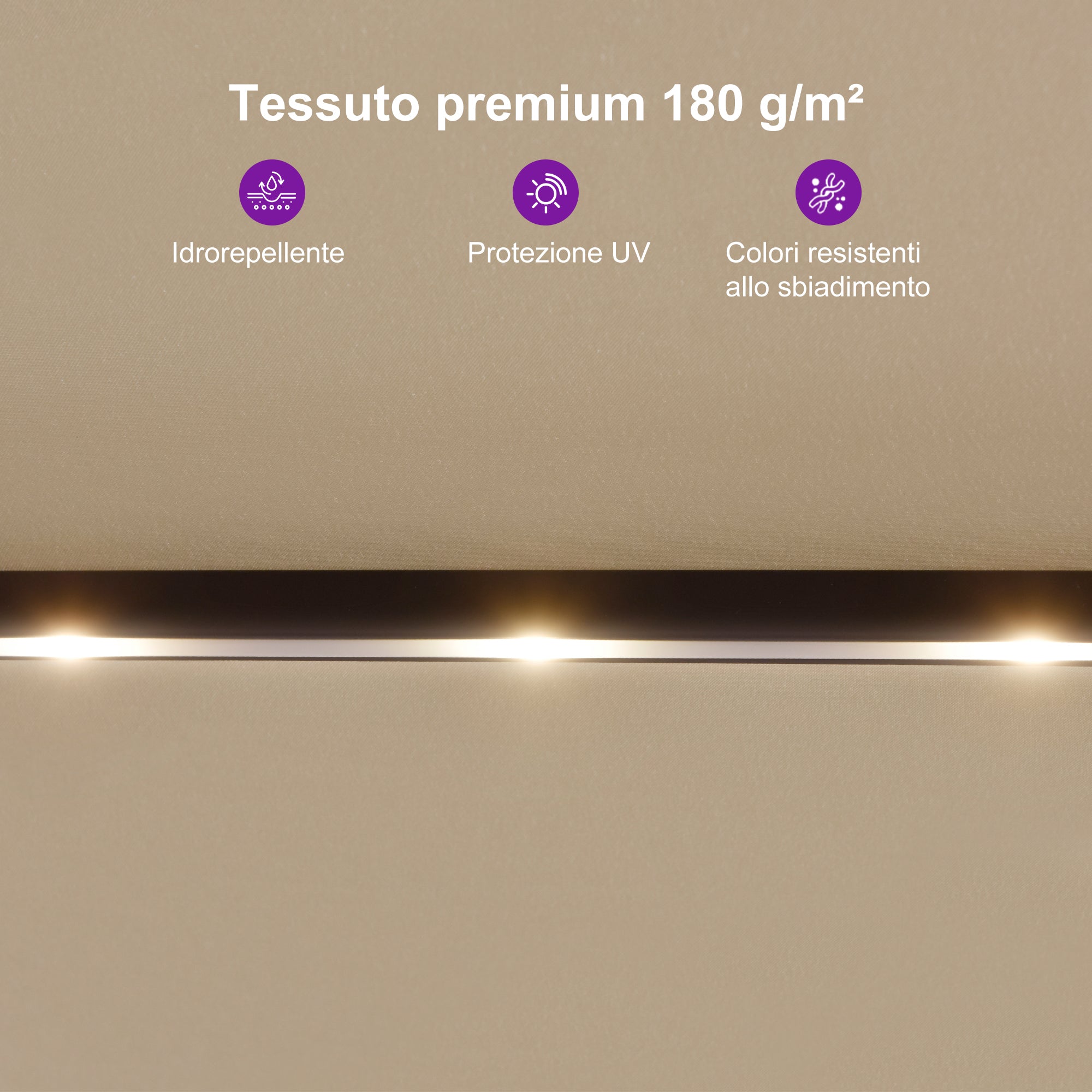 PURPLE LEAF Ombrellone doppio con illuminazione LED con base inclusa per esterni