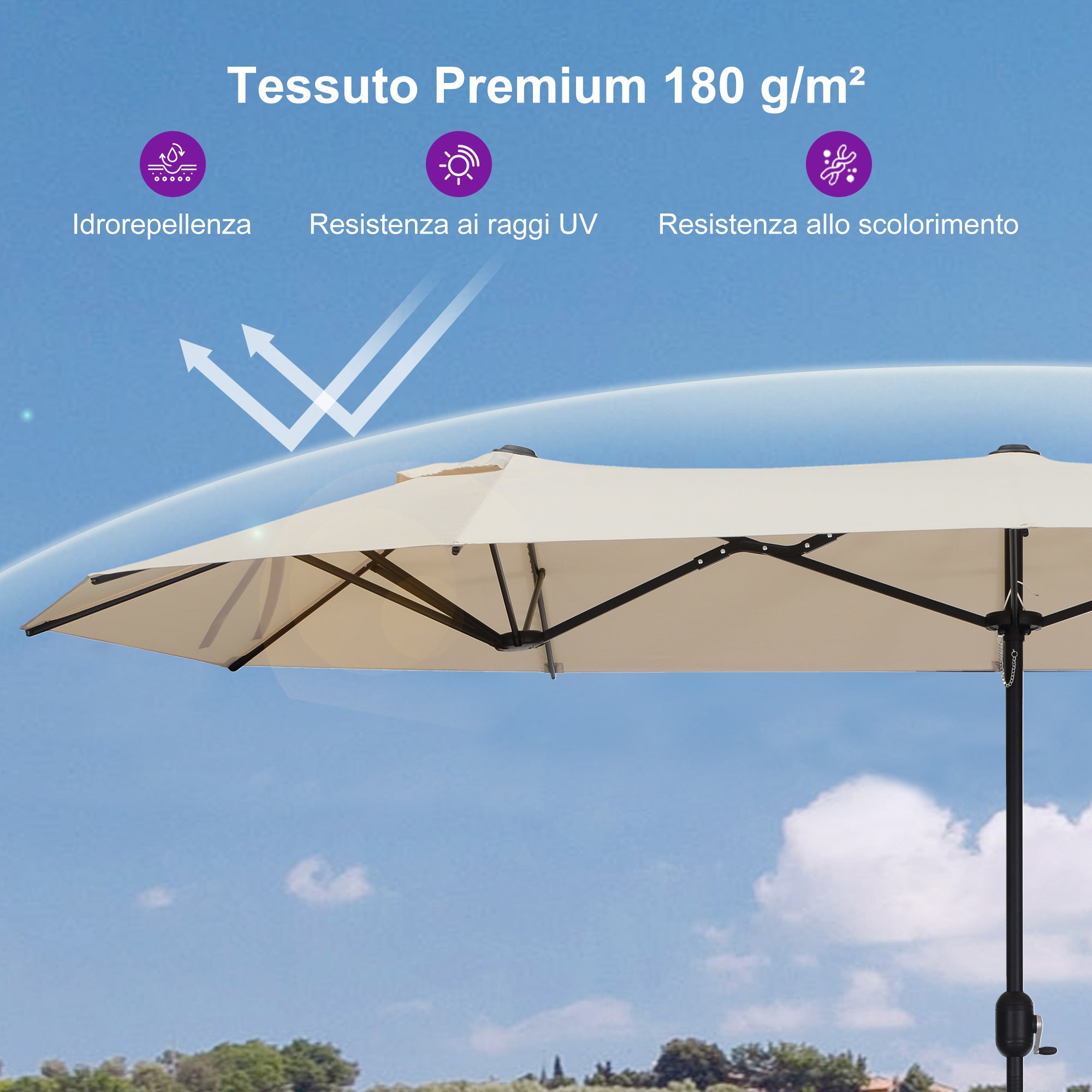 PURPLE LEAF Ombrellone da mercato rettangolare doppio lato con base per terrazzo e giardino