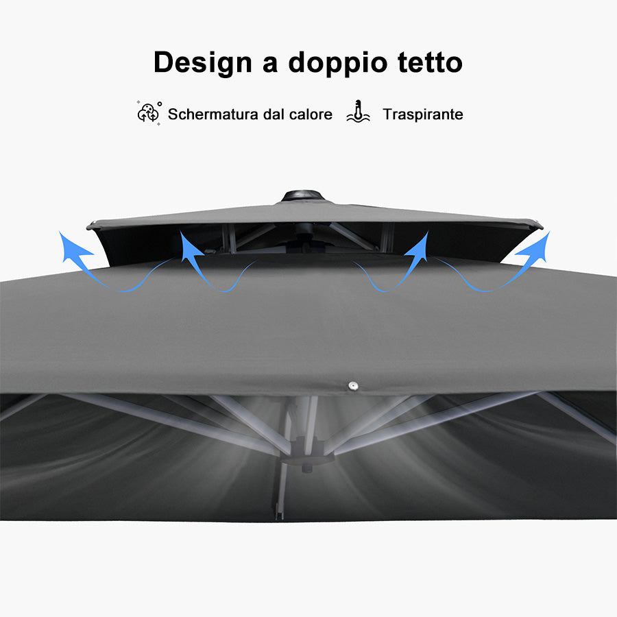 PURPLE LEAF Ombrellone Classico da Giardino Rettangolare con Doppia Top e Rotazione a 360 Gradi