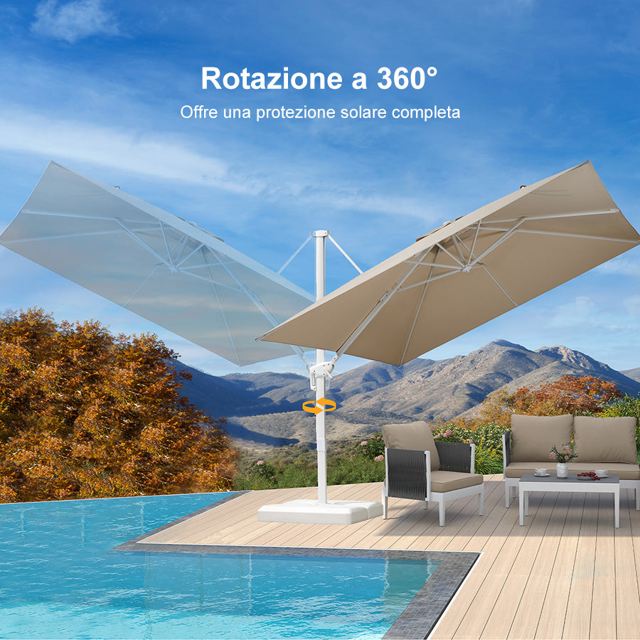 PURPLE LEAF Ombrellone da Giardino Bianco, Grande e Conveniente ,con Base