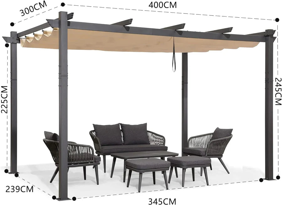 PURPLE LEAF Pergola Alluminio Pergolato da Giardino con Tetto ha Scomparsa Per Giardino Pergolati Terrazzo