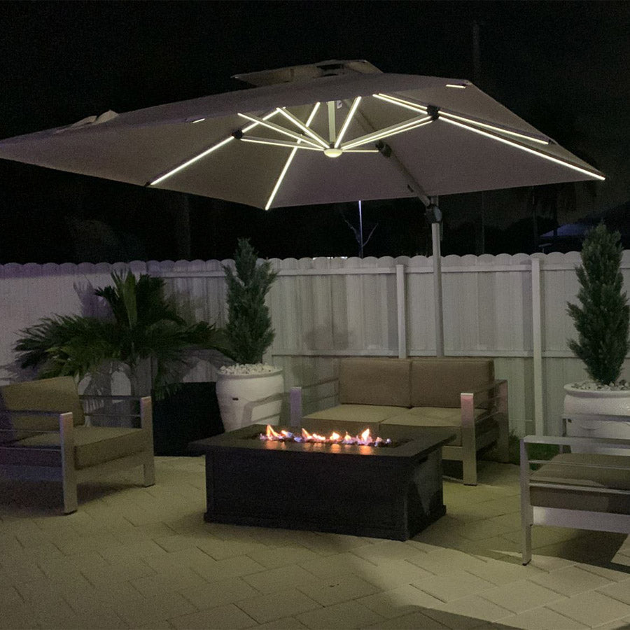 PURPLE LEAF Ombrellone Quadrati da Giardino con Doppio Top e luci ,con Base