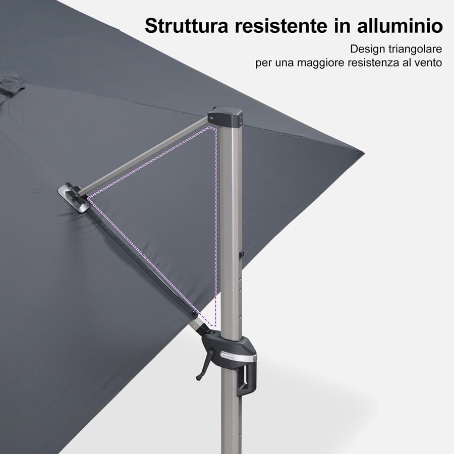 PURPLE LEAF Deluxe - Ombrellone in Alluminio Rettangolare da Esterno, Elegante, Antivento e Regolabile