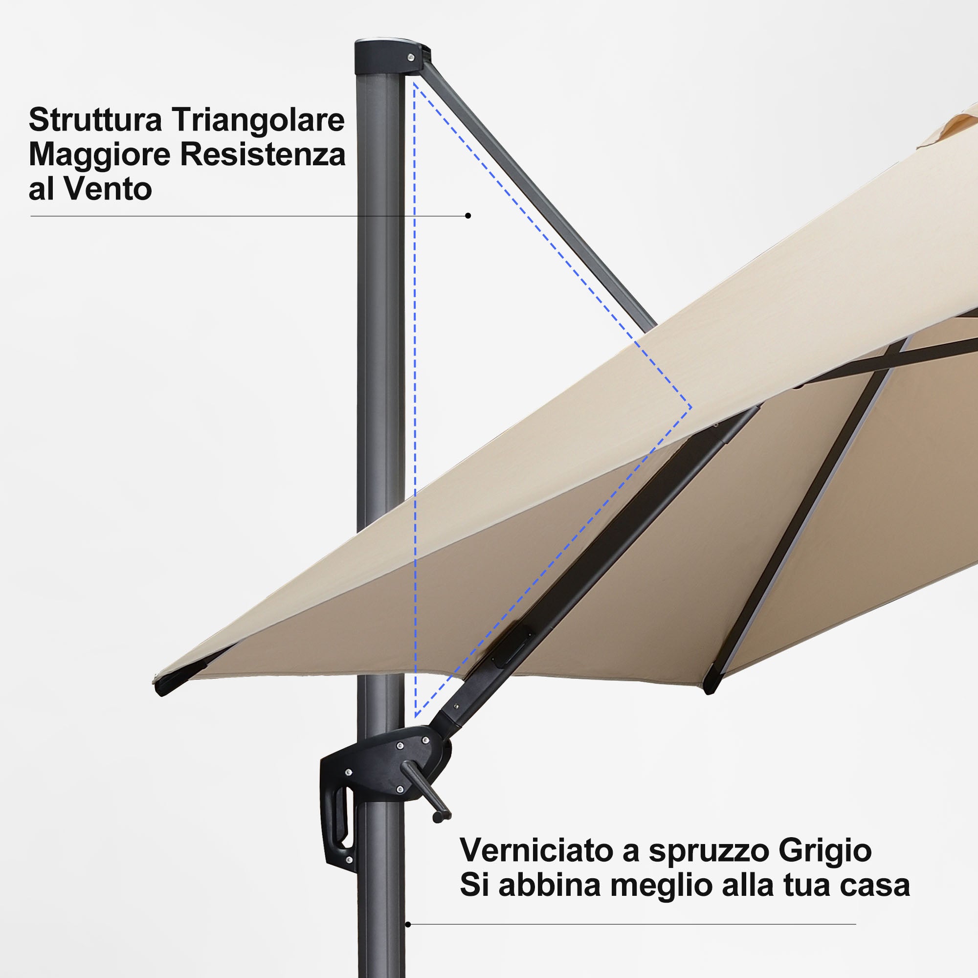 PURPLE LEAF Ombrellone da Giardino Ombrellone Quadrato Girevole con Rotazione a 360 gradi per esterno con luci ,Con Base