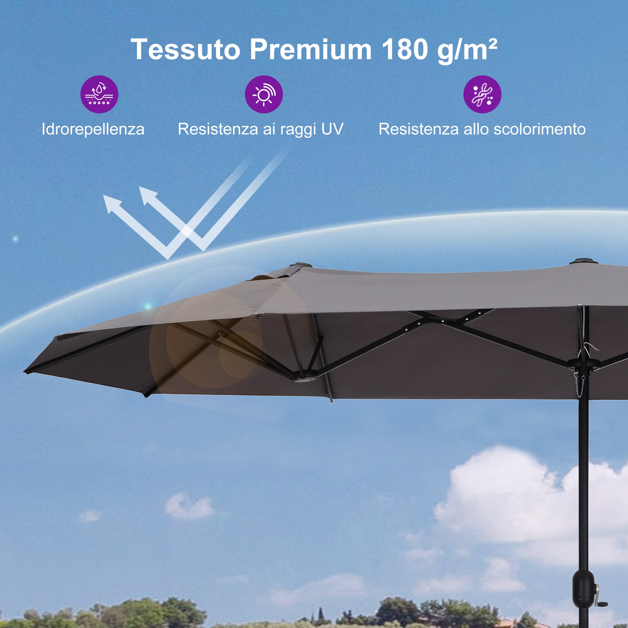 PURPLE LEAF Ombrellone da mercato rettangolare doppio lato con base per terrazzo e giardino