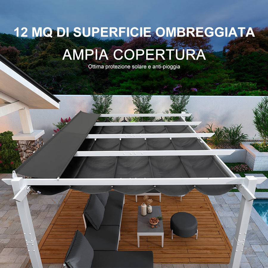 PURPLE LEAF Pergola Retrattile da Esterno con Doppio Parasole in Alluminio Resistente Bianco per Patio Terrazza Giardino Moderno