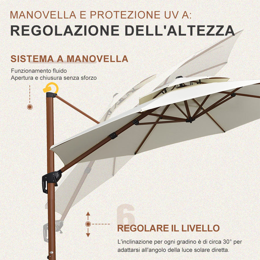 PURPLE LEAF Ombrellone Doppio Top rotondo in alluminio colore legno