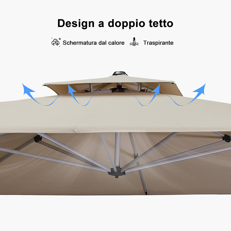 PURPLE LEAF Ombrellone Classico da Giardino Quadrato con Doppia Top e Rotazione a 360 Gradi