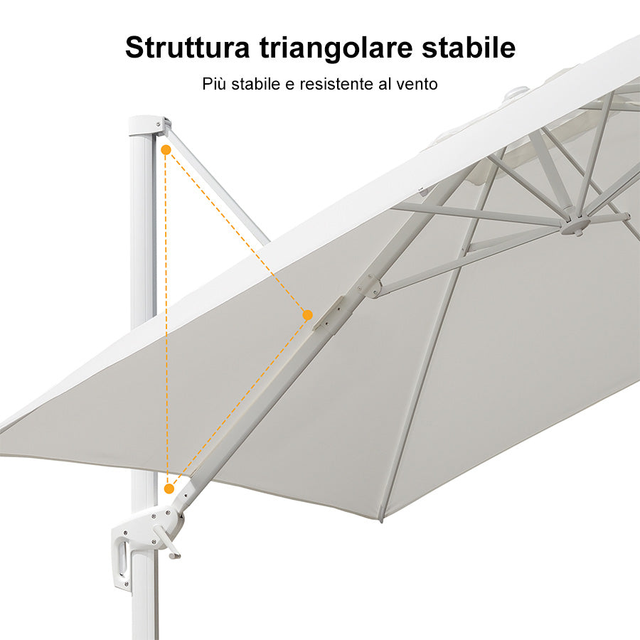 PURPLE LEAF Ombrellone da Giardino Bianco, Grande e Conveniente ,con Base
