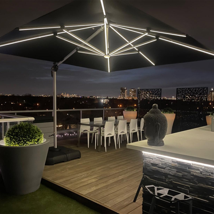 PURPLE LEAF Ombrellone Quadrati da Giardino con Doppio Top e luci ,con Base