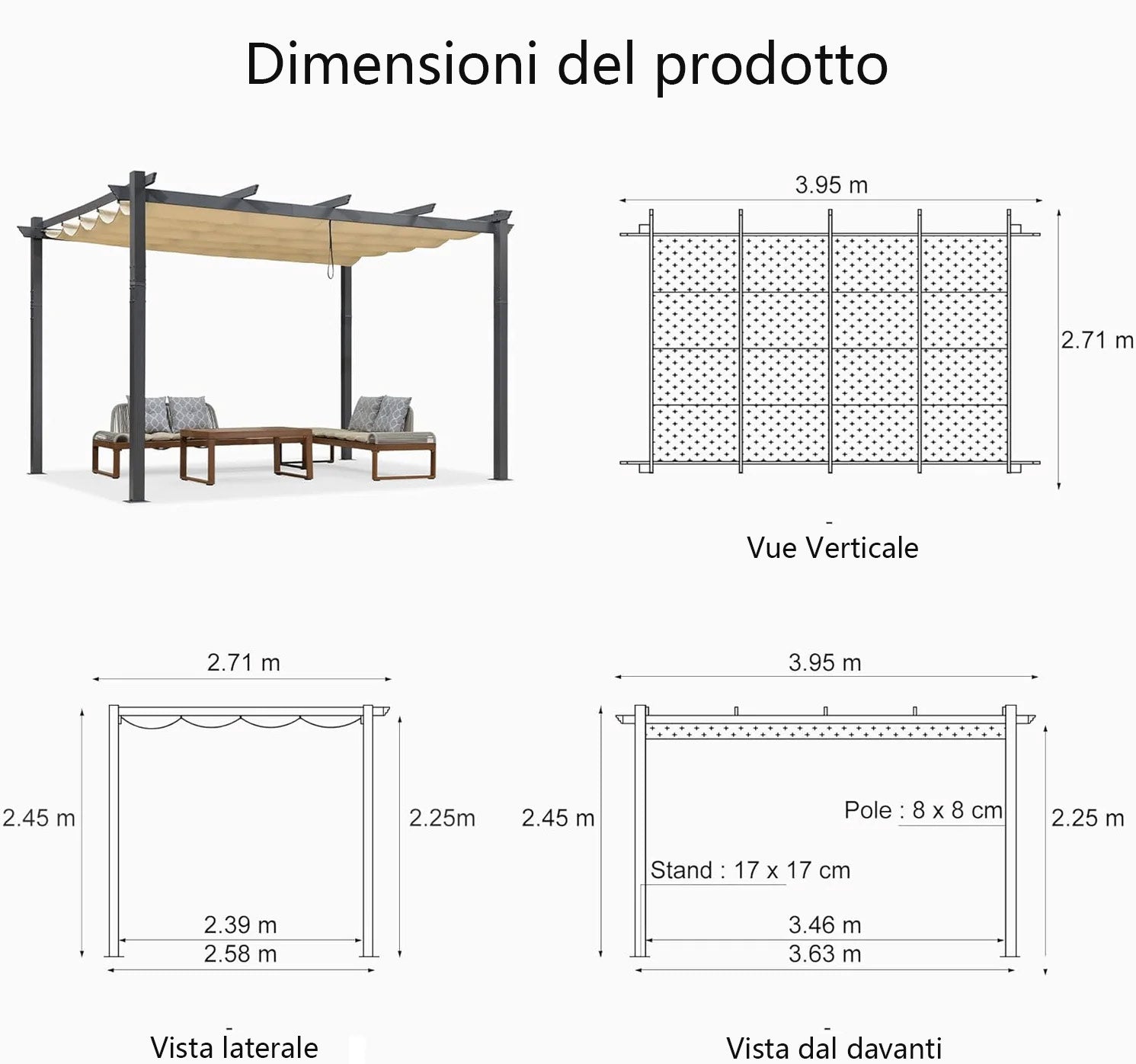 PURPLE LEAF Pergola Alluminio Pergolato da Giardino con Tetto ha Scomparsa Per Giardino Pergolati Terrazzo
