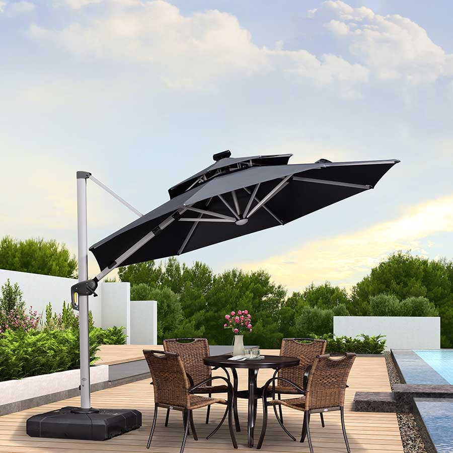 PURPLE LEAF Ombrellone Rotondo da Giardino , Doppio Top e Luci