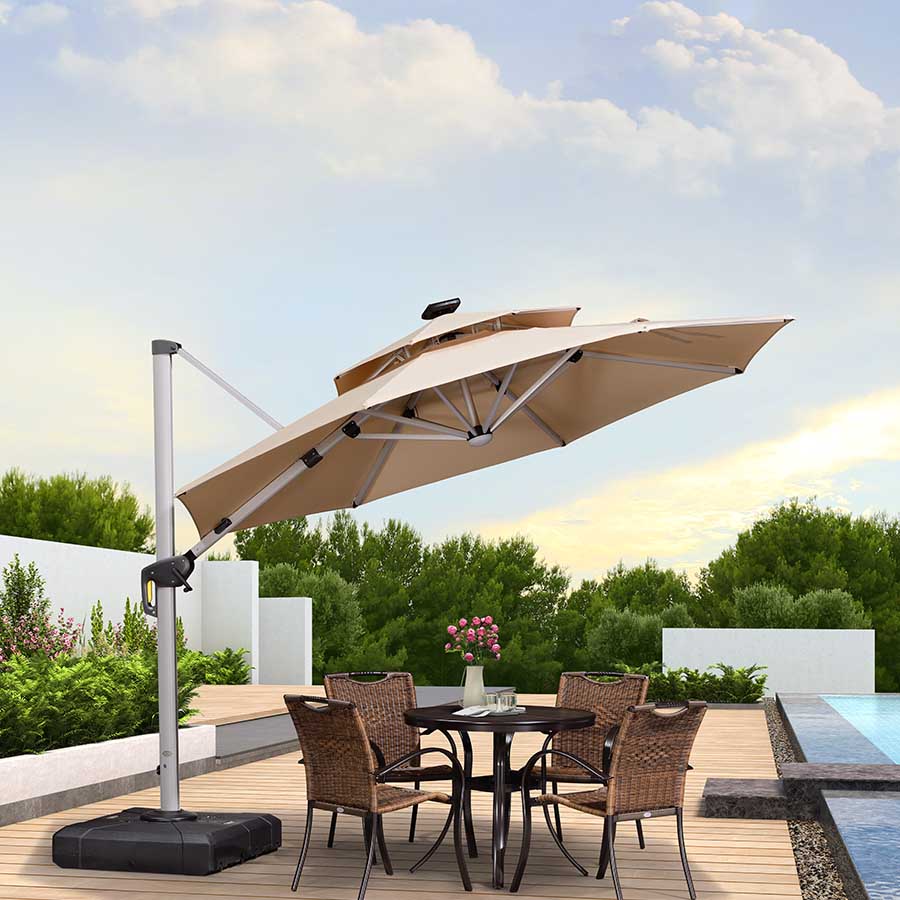 PURPLE LEAF Ombrellone Rotondo da Giardino , Doppio Top e Luci