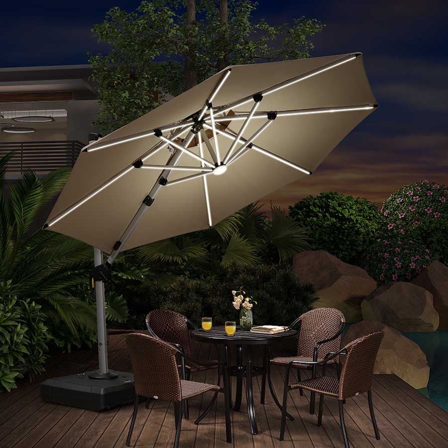 PURPLE LEAF Ombrellone Rotondo da Giardino , Doppio Top e Luci