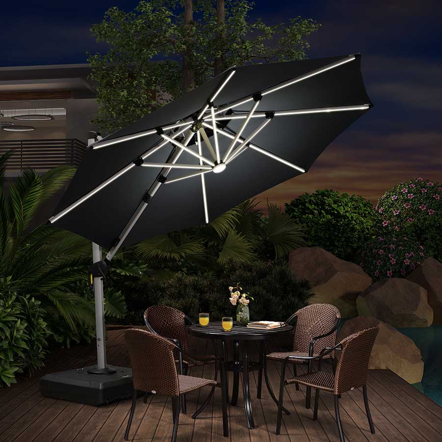 PURPLE LEAF Ombrellone Rotondo da Giardino , Doppio Top e Luci