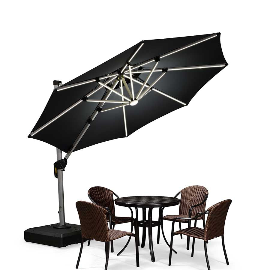 PURPLE LEAF Ombrellone Rotondo da Giardino , Doppio Top e Luci