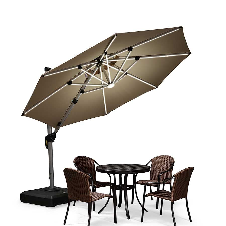 PURPLE LEAF Ombrellone Rotondo da Giardino , Doppio Top e Luci