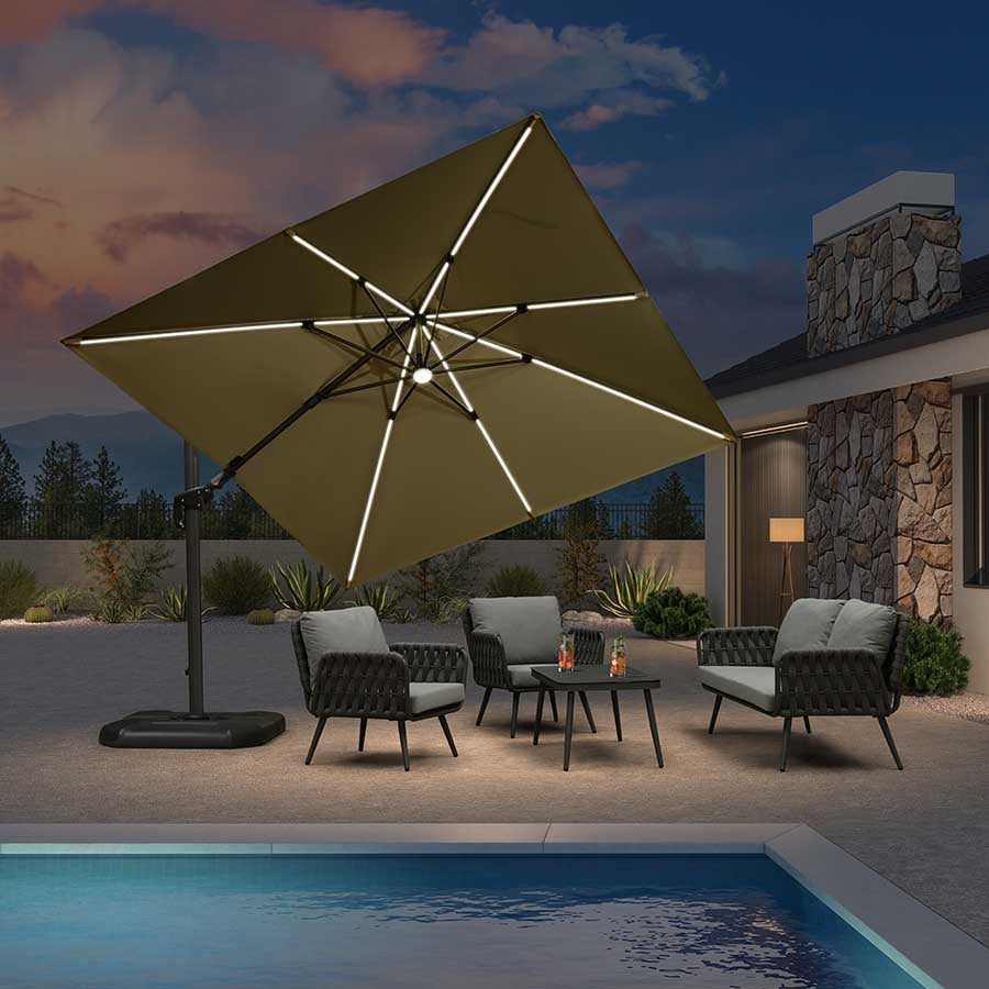 PURPLE LEAF Ombrellone da Giardino Ombrellone Quadrato Girevole con Rotazione a 360 gradi per esterno con luci