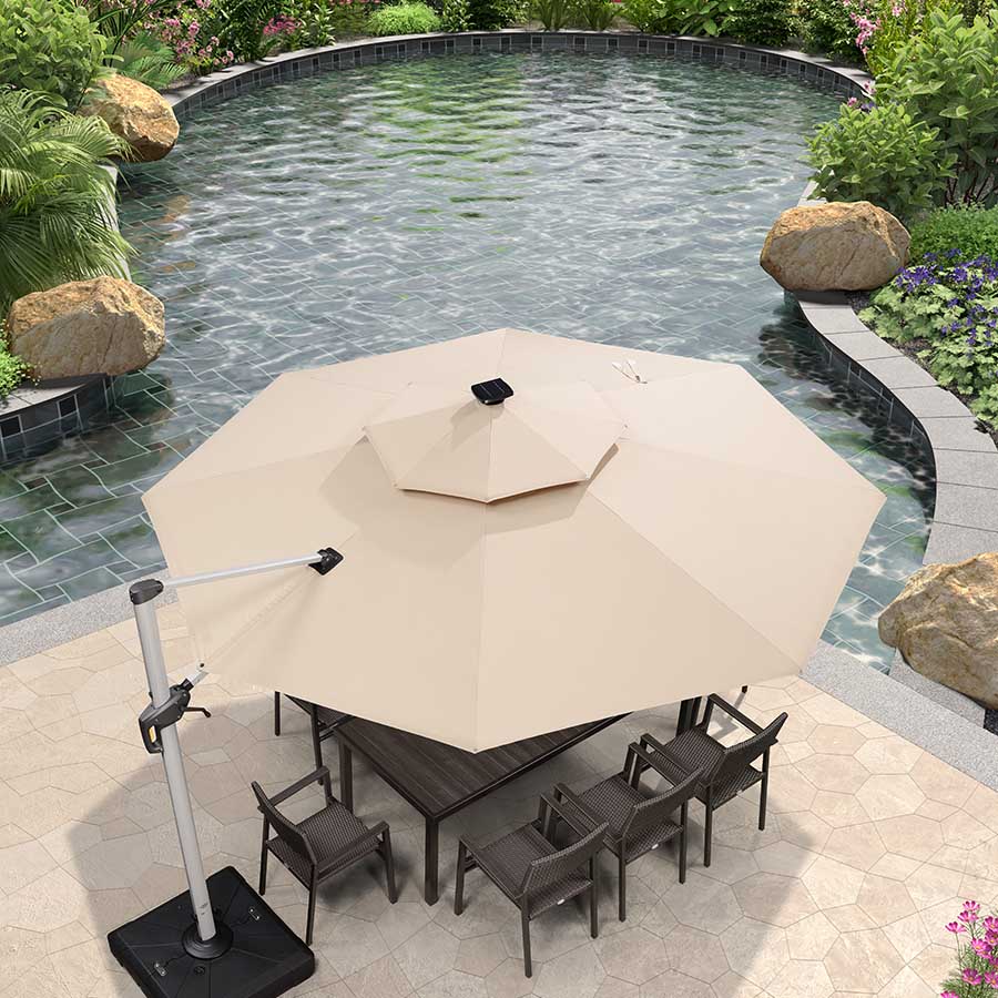 PURPLE LEAF Ombrellone Rotondo da Giardino , Doppio Top e Luci