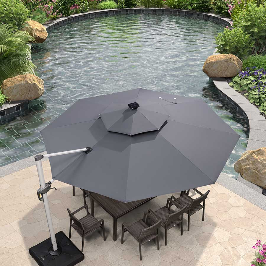 PURPLE LEAF Ombrellone Rotondo da Giardino , Doppio Top e Luci