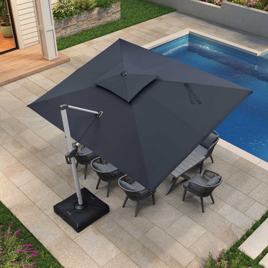 PURPLE LEAF Ombrellone Classico da Giardino Rettangolare con Doppia Top e Rotazione a 360 Gradi,con Base