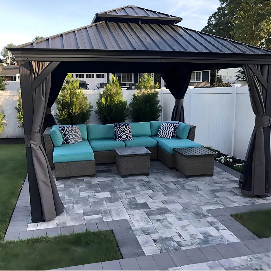 PURPLE LEAF Alluminio Gazebo Giardino con Zanzariere e Tende Tetto Doppio in Acciaio Galvanizzato, Grigio