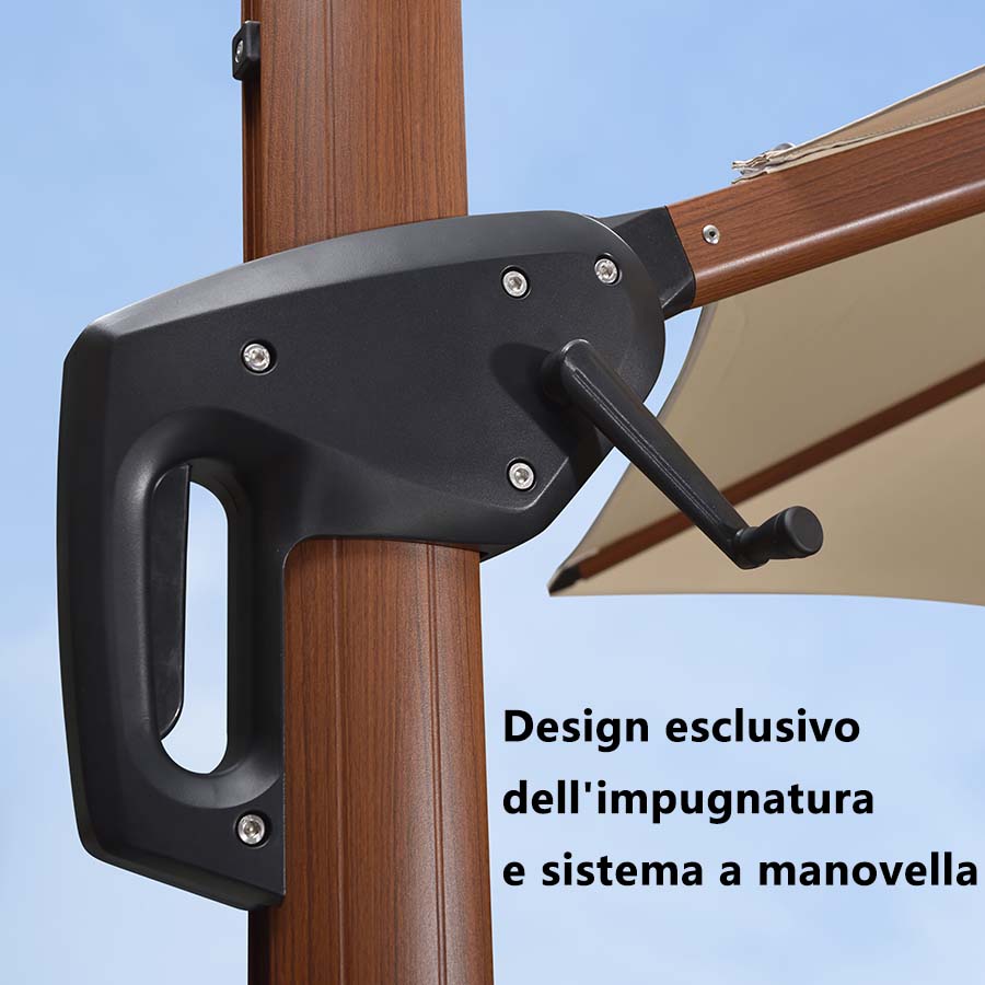 PURPLE LEAF Ombrellone in Alluminio Quadrato Doppio Top in colore legno