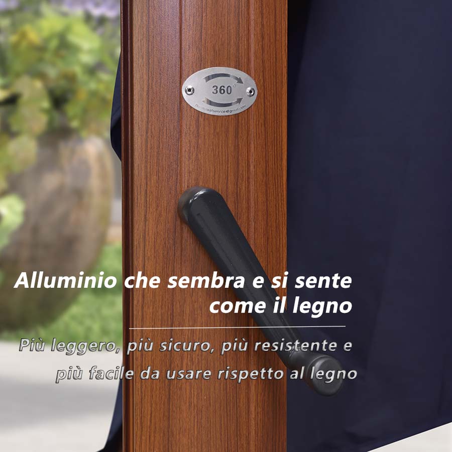 PURPLE LEAF Ombrellone in Alluminio Rettangolare Doppio Top in colore legno,Con Base