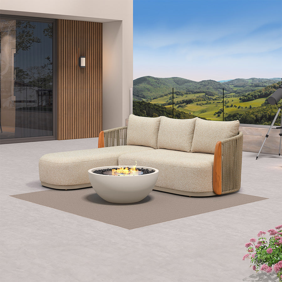 MC Hailar L-Shaped Patio Conversation Set with Genuine Teak Cushions and Pillows Olefin Rope Backrest Outdoor Couch Sets for Backyard Porch