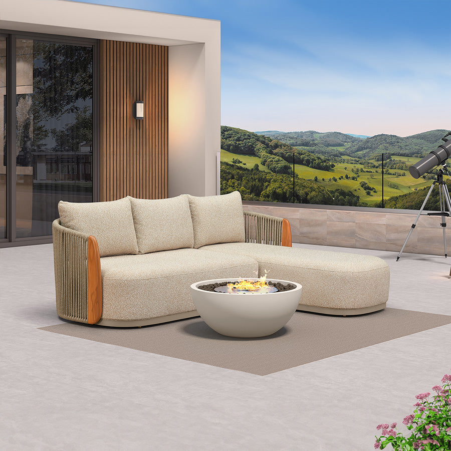 MC Hailar L-Shaped Patio Conversation Set with Genuine Teak Cushions and Pillows Olefin Rope Backrest Outdoor Couch Sets for Backyard Porch