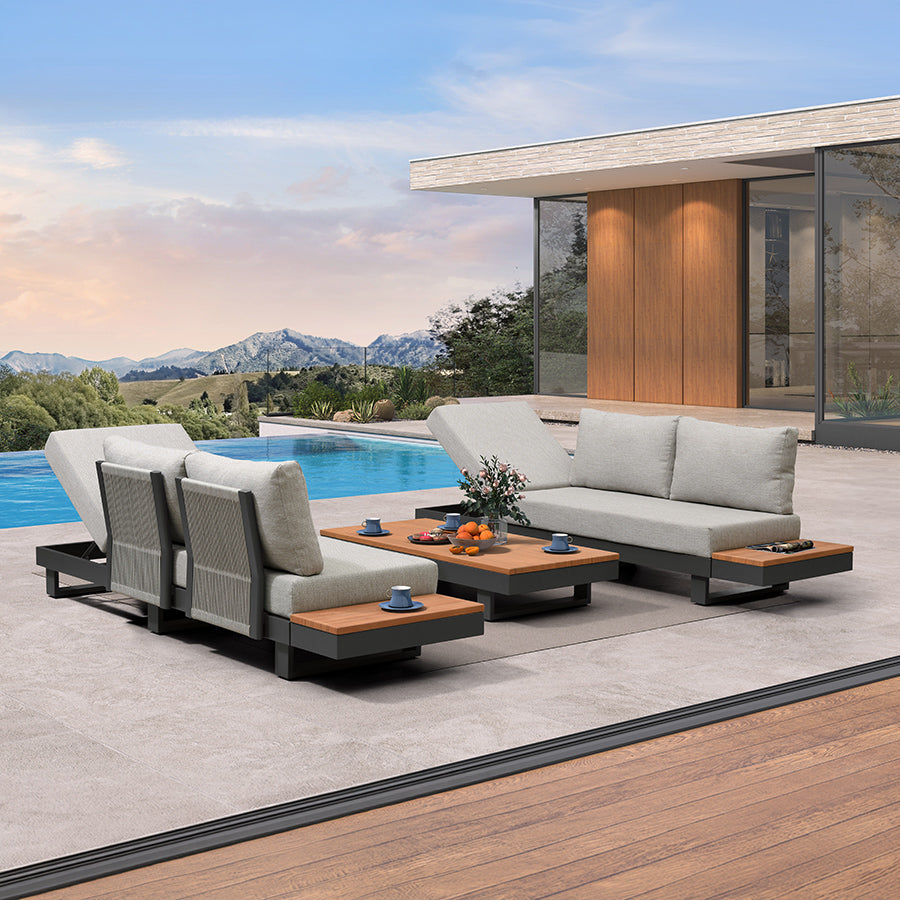 MC Milan Modular Outdoor Sectional with Olefin Cushions and Slot-In Backrests for Porch Backyard