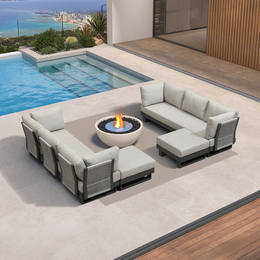 MC Milan Modular Outdoor Sectional with Olefin Cushions and Slot-In Backrests for Porch Backyard