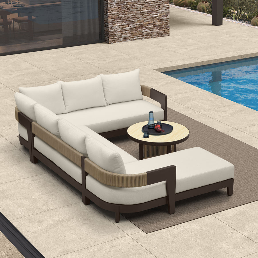 MC Tuscany U-Shaped Patio Conversation Set with Removable Cushions and Pillows Bronze Aluminum Frame Outdoor Couch Sets for Porch Yard Garden