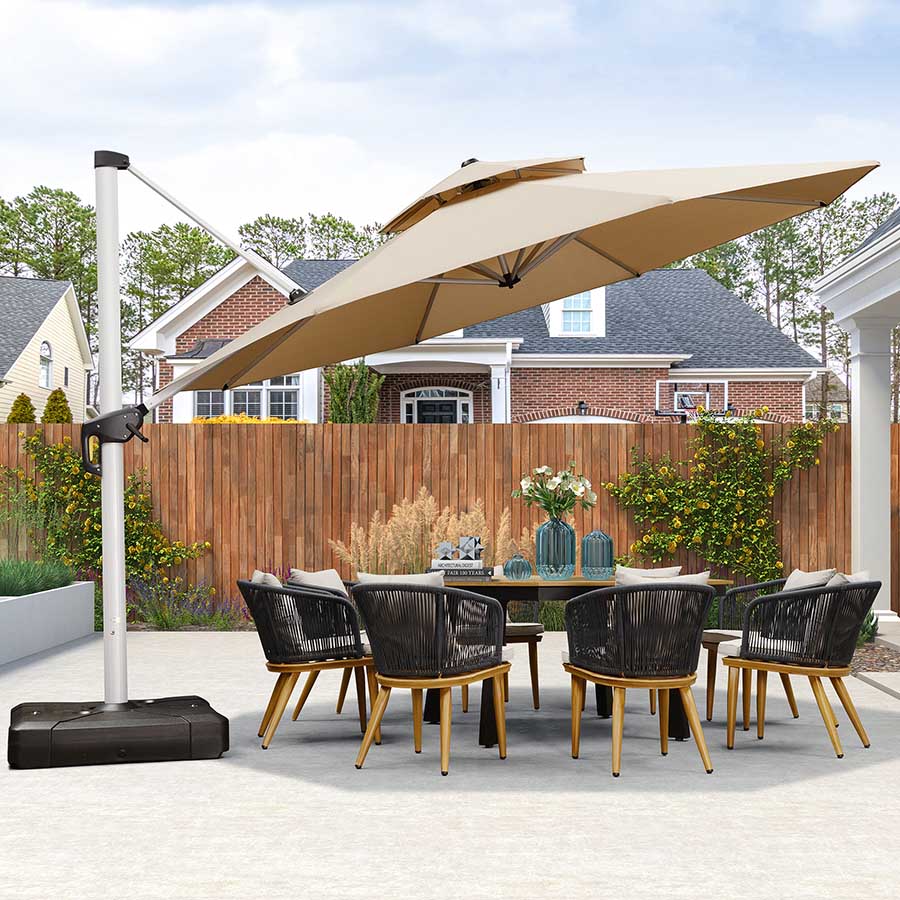 PURPLE LEAF Ombrellone Classico da Giardino Rotondo con Doppia Top e Rotazione a 360 Gradi ,con Base