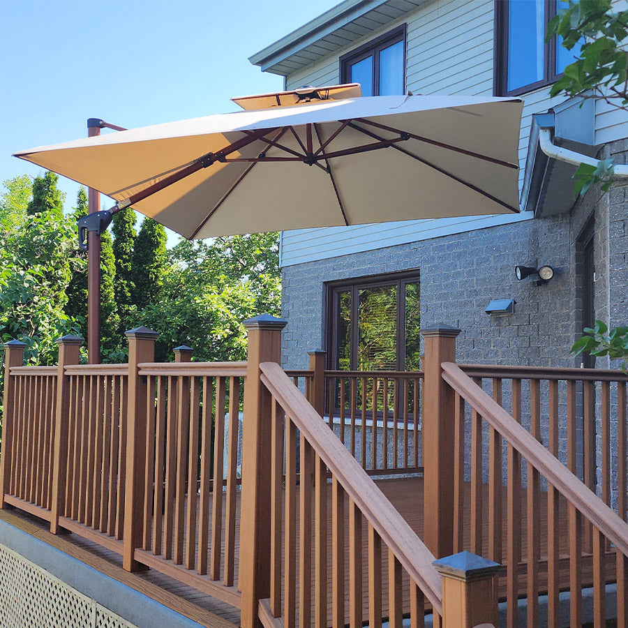 PURPLE LEAF Ombrellone in Alluminio Quadrato Doppio Top in colore legno