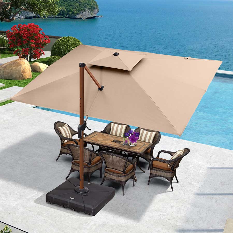 PURPLE LEAF Ombrellone in Alluminio Rettangolare Doppio Top in colore legno,Con Base