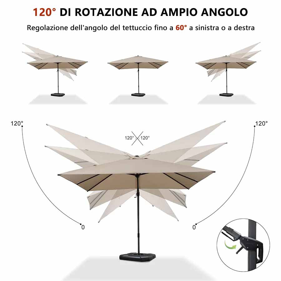 PURPLE LEAF Ombrellone da Giardino Rettangolare inclinabile economico,con Base