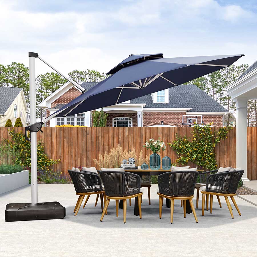 PURPLE LEAF Ombrellone Classico da Giardino Rotondo con Doppia Top e Rotazione a 360 Gradi ,con Base