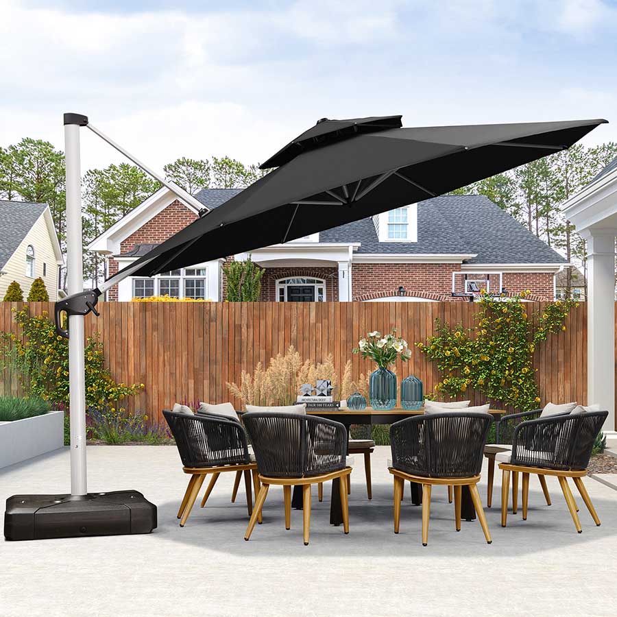 PURPLE LEAF Ombrellone Classico da Giardino Rotondo con Doppia Top e Rotazione a 360 Gradi ,con Base