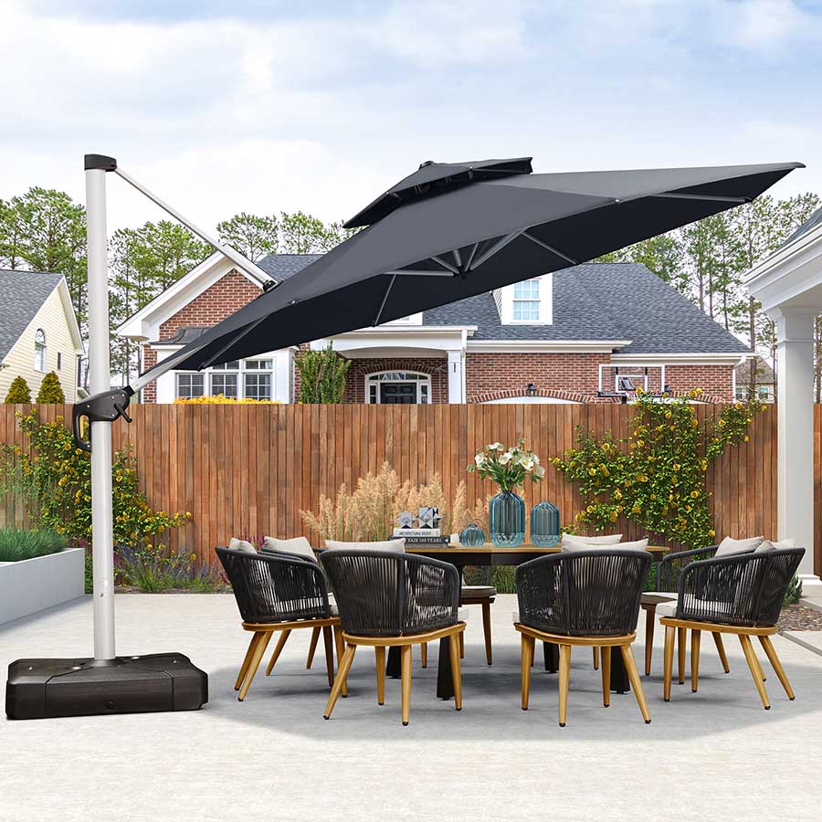 PURPLE LEAF Ombrellone Classico da Giardino Rotondo con Doppia Top e Rotazione a 360 Gradi ,con Base